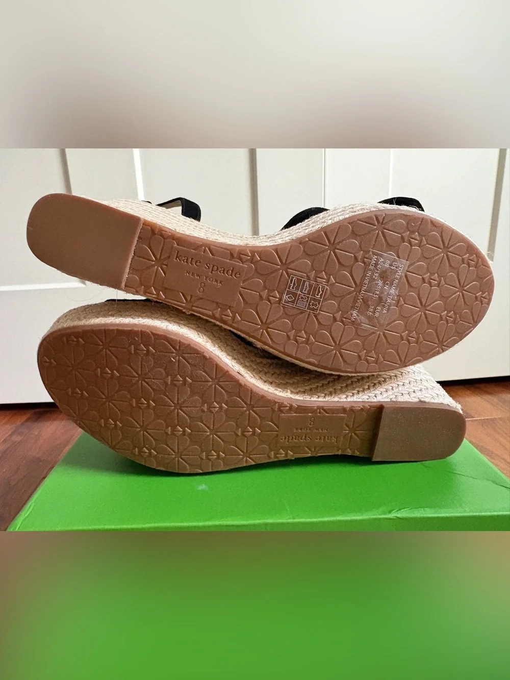 Kate Spade Tianna Black Suede Espadrille Wedge Sandals